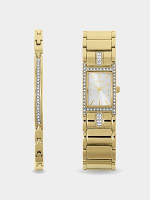 Tempo Ladies Gold Plated Watch & Bracelet Set