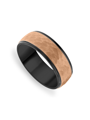 Rose Plated Black Tungsten Beaten Centre Stripe Men’s Ring