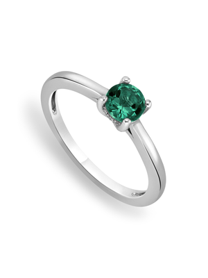 Sterling Silver Diamond & Created Emerald Birthstone Ring