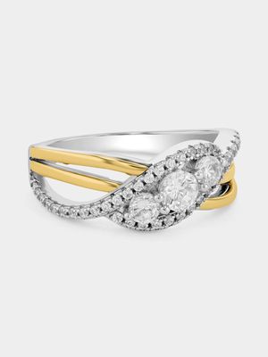 Yellow Gold & Sterling Silver Cubic Zirconia Trilogy Twist Ring