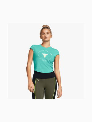 Womens Under Armour Project Rock  Bull Turquoise Tee