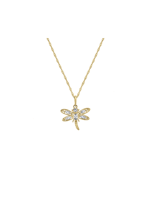 Yellow Gold & Sterling Silver,Cubic Zirconia Dragonfly pendant on chain