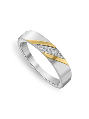 Stainless Steel Two-Tone Gold Plated & Cubic Zirconia Men's Ring