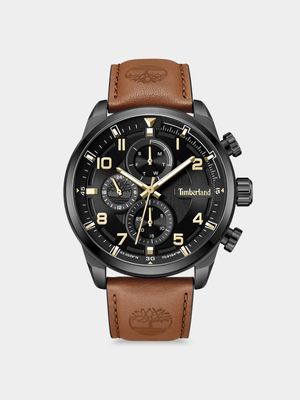 Timberland Men's Henniker II Black Plated Brown Leather Chronograph Watch