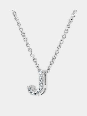 CZ Initial Necklace J Silver Plated