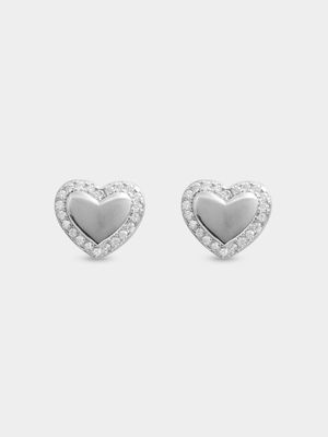 Sterling Silver Heart with Pave Edge Studs