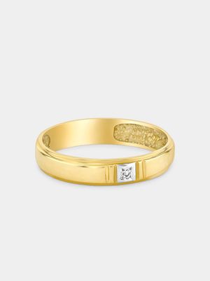 Yellow Gold Diamond Solitaire Square Wedding Band