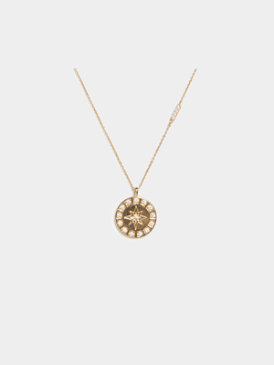 18ct Gold Plated Small Northern Star Disk Pendant on Chain