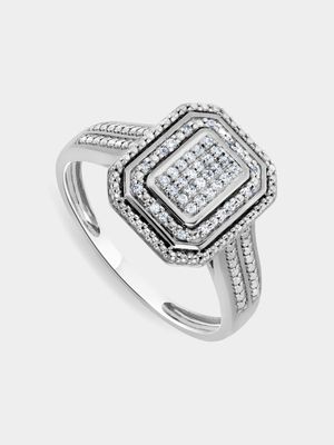 White Gold 0.20ct Diamond Emerald Double Halo Ring