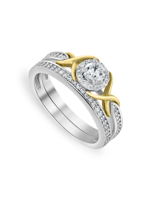 Yellow Gold & Sterling Silver, Cubic Zirconia Halo infinity design Twinset Ring