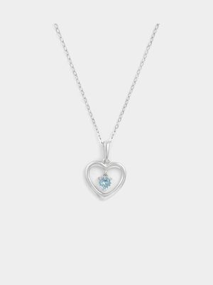 Sterling Silver Aquamarine Blue Cubic Zirconia March Birthstone Kid’s Heart Pendant