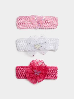 Girl's Pink 3-Pack Crochet Headbands