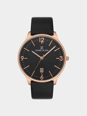 Daniel Klein Rose Plated Black Leather Watch