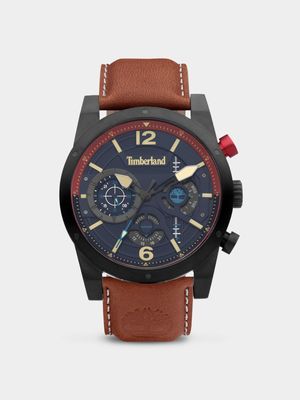 Timberland Men's Holyoke Black Plated Stainless Steel Brown Leather Chronograph Watch