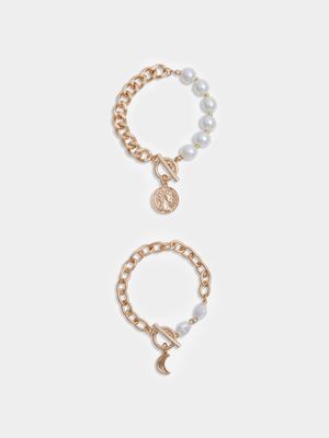 2 Pack Pearl Chunky Chain Bracelet