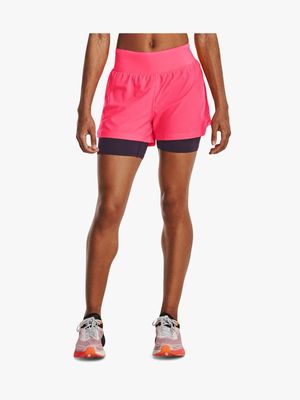 Womens Under Armour Run Elite 2 in 1 Pink Shorts