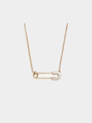 18ct Gold Plated Safety Pin with CZ detail Pendant on Chain