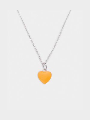 Rhodium Plated Brass Chain with Orange Enamel Heart Pendant