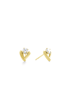 Yellow Gold & Cubic Zirconia V-Shaped Stud Earrings