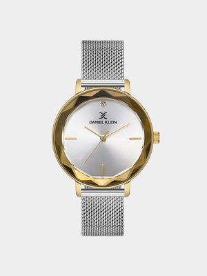 Daniel Klein Gold Plated Silver Dial Stainless Steel Mesh Watch