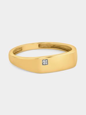 Yellow Gold Diamond Rectangle Flat Top Ring