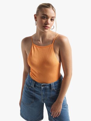 Women's Orange Highneck Bodysuit