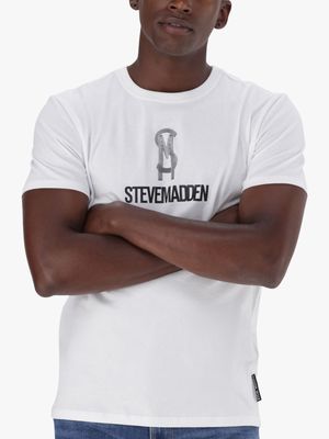 Men's Steve Madden White Jamie Crew Neck Logo T-Shirt
