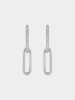 Sterling Silver Cubic Zirconia Paperclip Drop Earrings