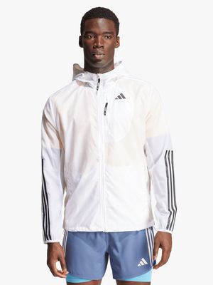 Mens adidas Own The Run 3-Stripes White Jacket