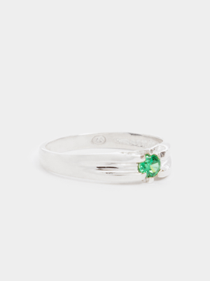 Sterling Silver May  Birthstone CZ Emerald Pinky Ring