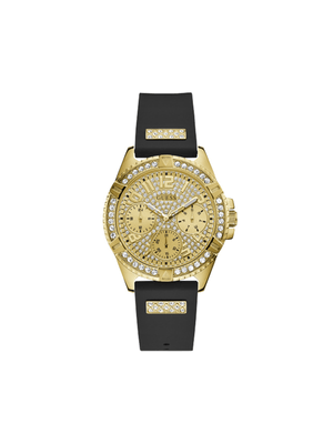 Guess Ladies Frontier Gold Tone & Black Silicone Watch