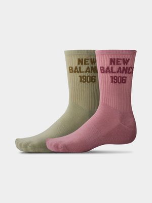 New Balance Collegiate Midcalf Pink/Green 2-Pack Socks