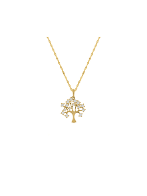 Yeelow Gold & Cubic Zirconia, Tree of Life Pendant on a Chain