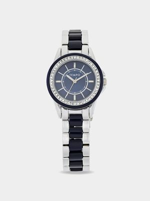 Tempo Ladies Silver & Navy Tone Bracelet Watch