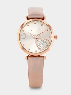 Minx Rose Plated Pink Heart Dial Pink Vegan Leather Watch
