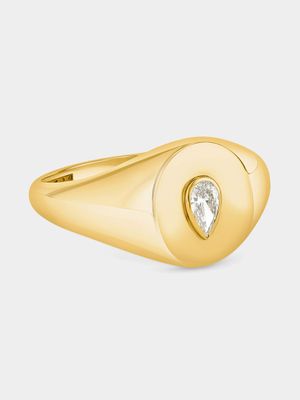 Yellow Gold Lab Grown Diamond Pear Signet Ring