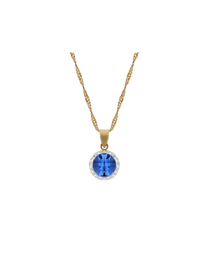 Yellow Gold & Sterling Silver, Blue Halo Crystal Pendant on a Chain