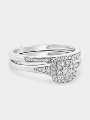 Sterling Silver Lab Grown Diamond Cushion Halo Twinset Ring