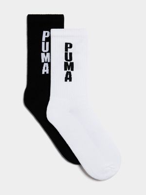 Puma Unisex 2-Pack Graphic Tennis White/Back Socks