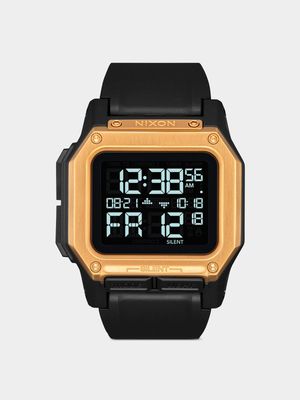 Nixon Men's Regulus Black & Gold Silicone Watch