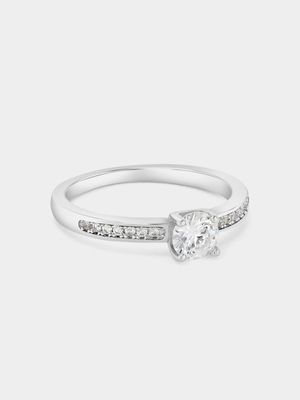 Sterling Silver Cubic Zirconia Solitaire Channel Ring