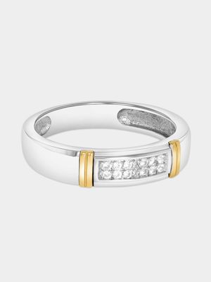 Yellow Gold & Sterling Silver Diamond Rectangle Pavé Ring