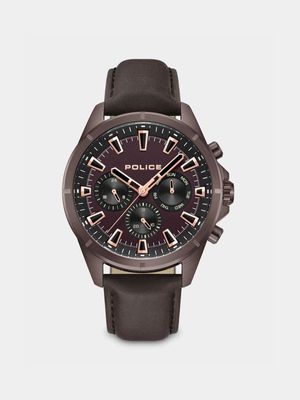 Police Malawi Brown Plated Brown Dial Brown Leather Chronographic Watch
