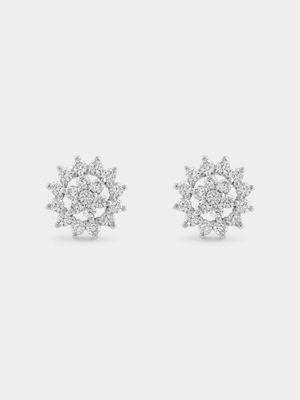 Sterling Silver Cubic Zirconia Flower Halo Stud Earrings