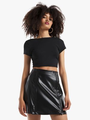 Women's Black PU Mini Skirt