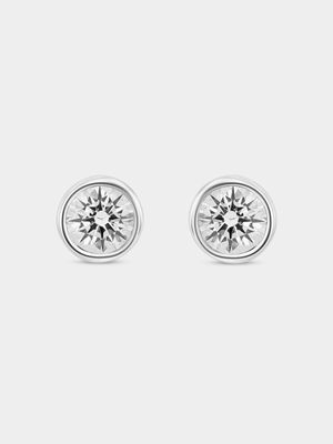 Cheté Sterling Silver Cubic Zirconia Women’s Small Round Bezel Stud Earrings