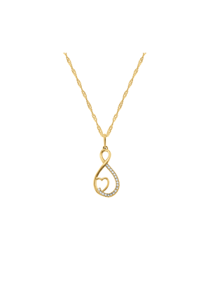 Yellow Gold, Cubic Zirconia Heart Infinity Pendant on a bonded Chain