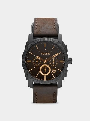 Fossil Men's Machine Mid Size Brown Leather Chronograph Watch