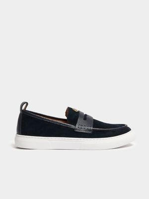 Fabiani Men's Suede & Leather Navy Penny Slip On Shoes