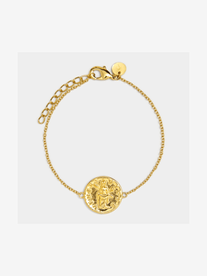 18ct Gold Plated Dainty Chain Bracelet with Coin Center